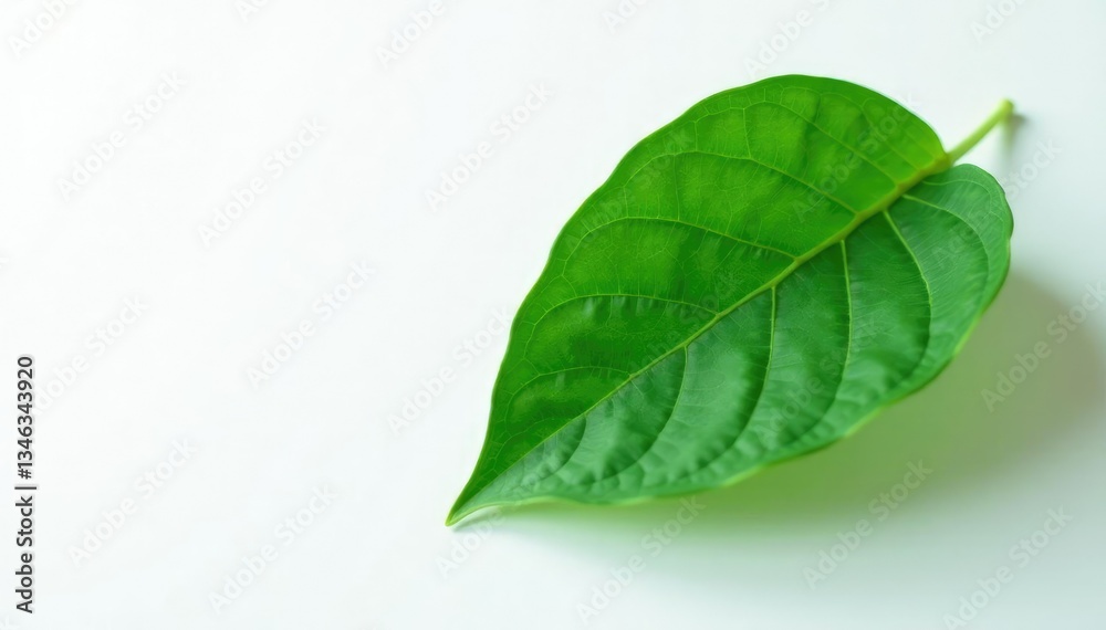 Obraz premium Single large leaf on white background with subtle veins, foliage, photograph, plant