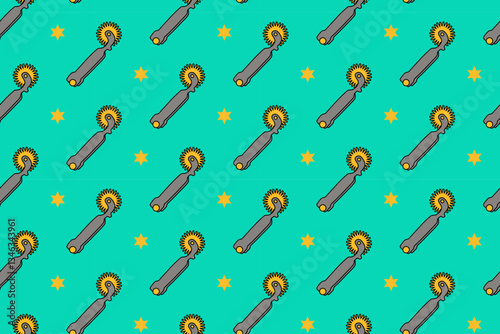 cowboy spurs with star colorful pattern on blue background. doodle steel spurs object seamless pattern background. western iron spurs seamless pattern for rodeo, wild west decor and merchandise