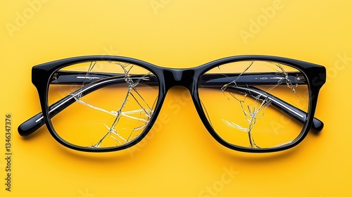 Wallpaper Mural Black eyeglasses with cracked lenses on a vibrant yellow background Torontodigital.ca