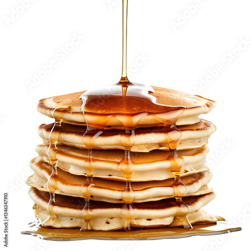 Stack of Pancakes with Syrup Pouring Over for Delicious Breakfast