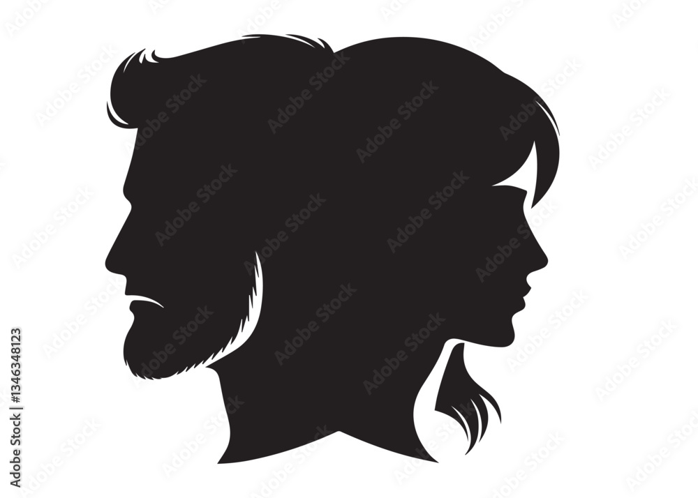 Male and female head silhouette black color isolated on white background Vector illustration Male and female head silhouette black color isolated on white background Vector illustration