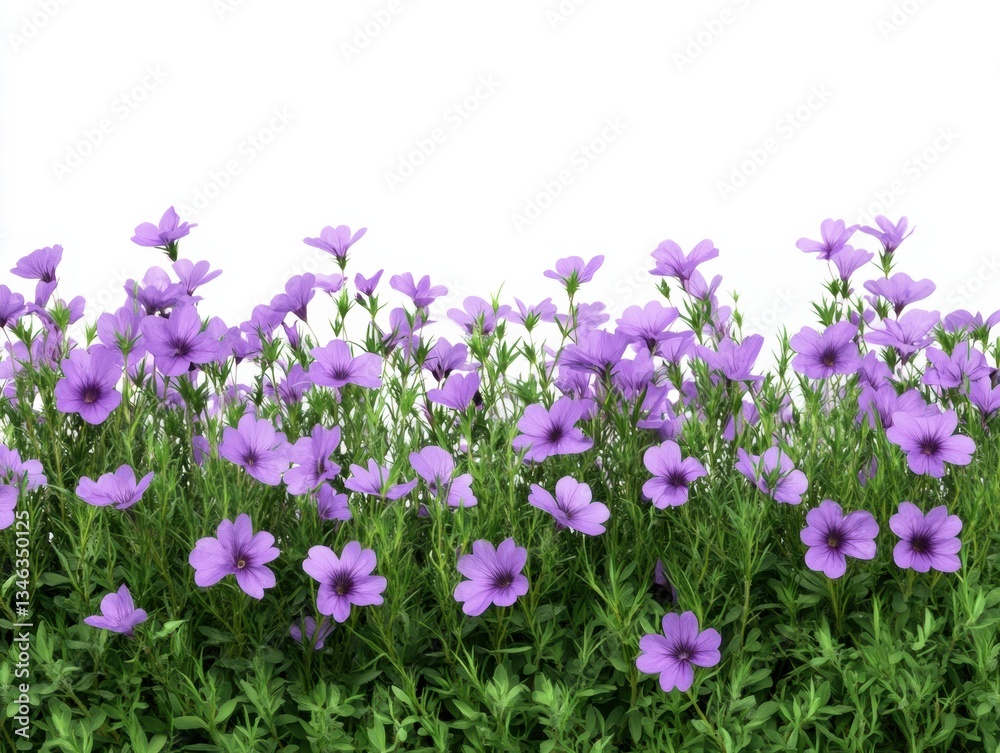 Vibrant purple flowers blooming in lush green foliage on a transparent background, cut out Vibrant purple flowers blooming in lush green foliage on a transparent background, cut out