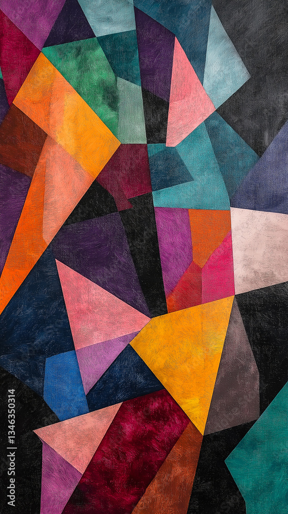 Fototapeta premium Colorful Abstract Geometric Painting with Textured Brushstrokes
