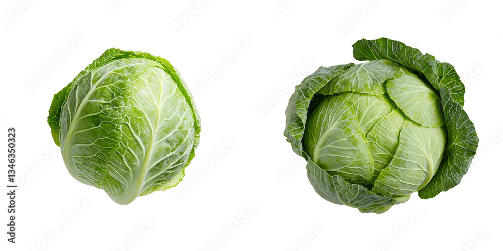 On a transparent background, an isolated green cabbage is displayed, a creation of Generative Ai On a transparent background, an isolated green cabbage is displayed, a creation of Generative Ai