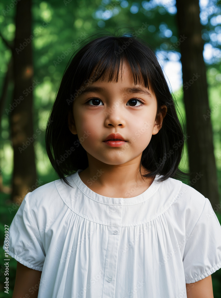 The innocent appearance of a lovely little girl in the forest. The innocent appearance of a lovely little girl in the forest.