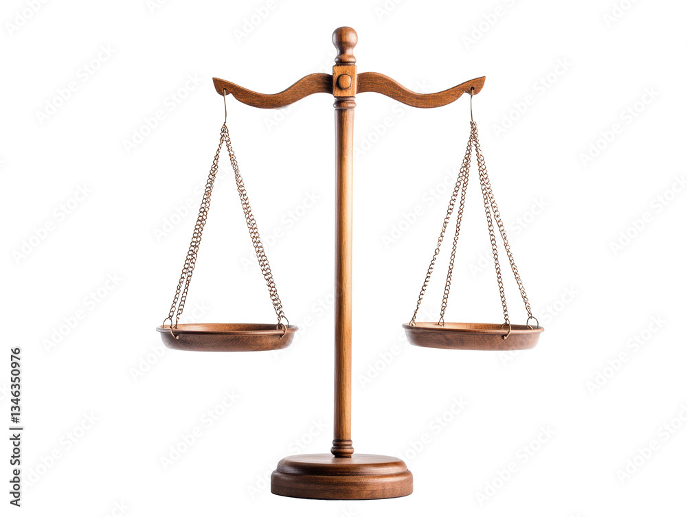 Balancing scales symbolizing justice in a legal setting on a transparent background, cut out Balancing scales symbolizing justice in a legal setting on a transparent background, cut out