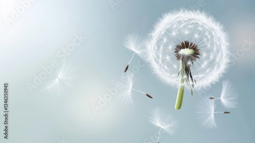 Dandelion Seeds Blowing in Wind with Nature Background. (2)