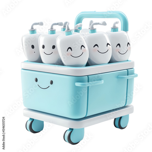 Background separated transparent background. Playful Cartoon Teeth in a Blue Cart