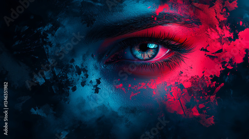 Colored surrealistic portrait on a dark background