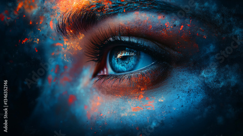 Colored surrealistic portrait on a dark background