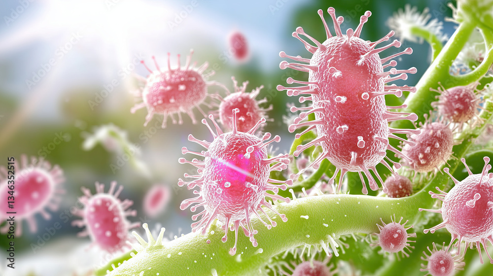 Bacteria are depicted in vibrant detail, showcasing their unique shapes and structures, creating fascinating view of microscopic life Bacteria are depicted in vibrant detail, showcasing their unique shapes and structures, creating fascinating view of microscopic life