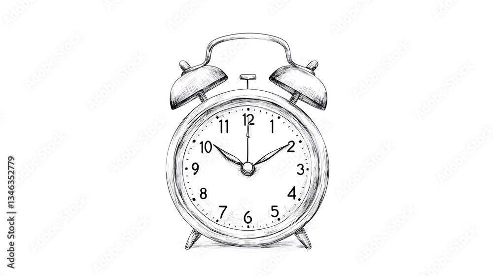 Sketch: Classic Alarm Clock for White Background. Sketch: Classic Alarm Clock for White Background.