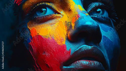 Colored surrealistic portrait on a dark background