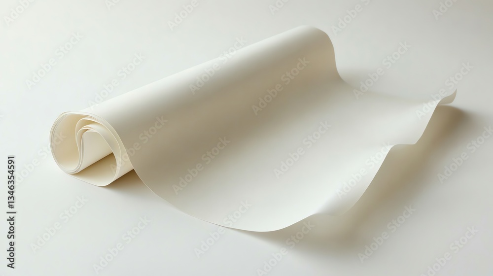 Cream Paper Roll: Elegant Unfurling, Minimalist Still Life Cream Paper Roll: Elegant Unfurling, Minimalist Still Life
