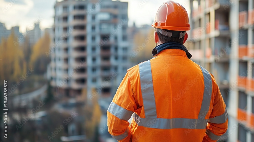 Construction Worker Contemplating Cityscape Construction Worker Contemplating Cityscape
