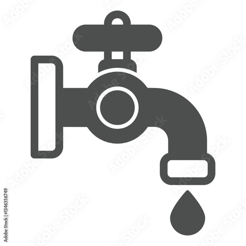 Water faucet and drop solid icon, water resource concept. Vector graphics. Faucet tap with water drop sign on white background, glyph style icon for mobile or web design.