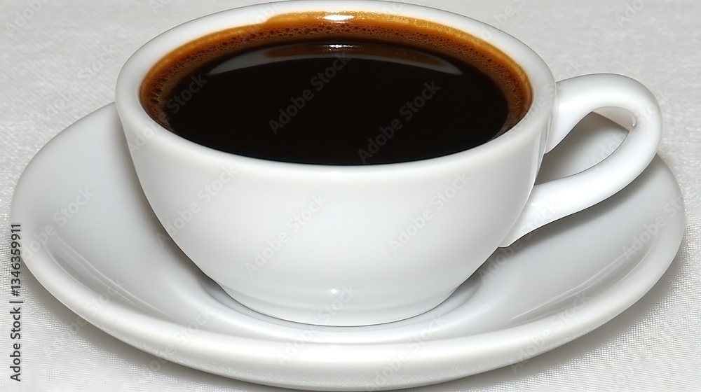 A White Ceramic Cup Filled With Rich Black Coffee A White Ceramic Cup Filled With Rich Black Coffee