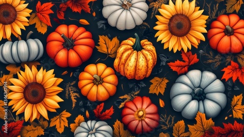 Generic Playful Autumn View Harvest Sunflowers Detail