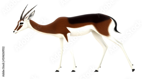 Illustration of a Graceful Gazelle with Brown and White Markings Standing Tall on a Transparent Background in African Wildlife Environment