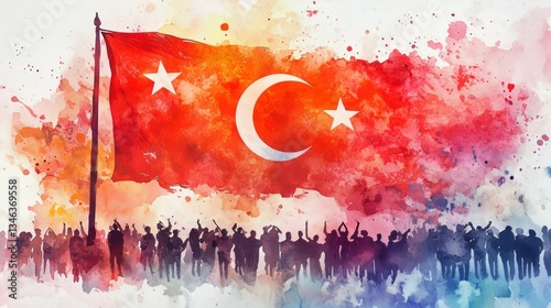 Generic Vibrant Watercolor Perspective Flag High Patriotic