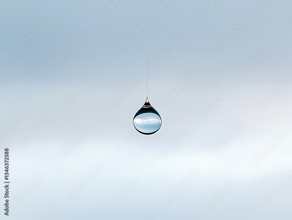 Sky Reflected in Hanging Waterdrop. Sky Reflected in Hanging Waterdrop.