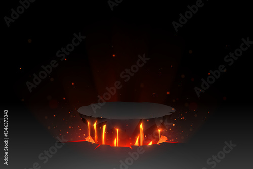 Stone podium with hot lava effect