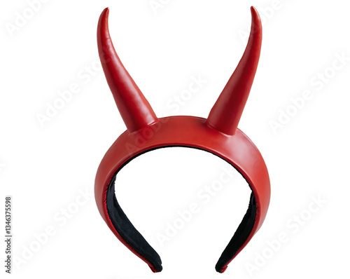 Close-up studio shot of a vibrant red devil horns headband accessory