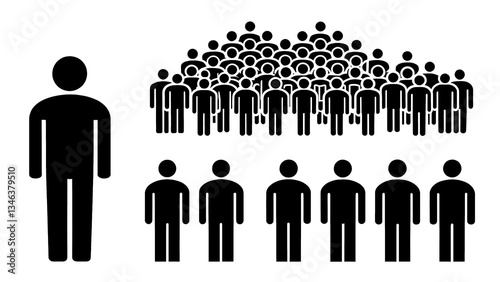 Black and White Vector Group Icons Representing People on Transparent Background