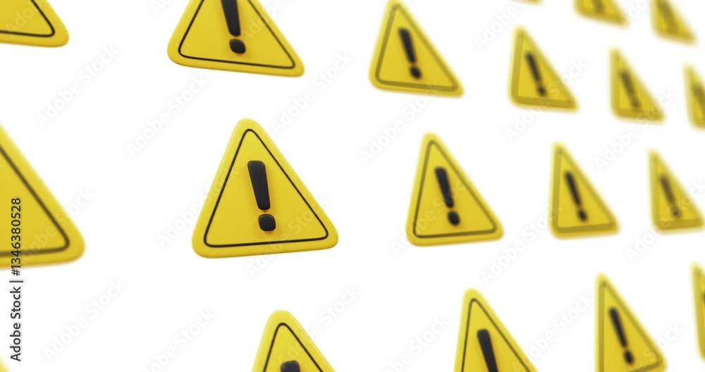 Animated design of a 3D render of a yellow warning sign pattern moving sideways on a white background. Animated design of a 3D render of a yellow warning sign pattern moving sideways on a white background.