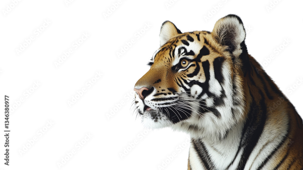 Fototapeta premium Majestic tiger observing with intensity on transparent background