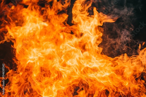 An intense and close up image of burning flames in action