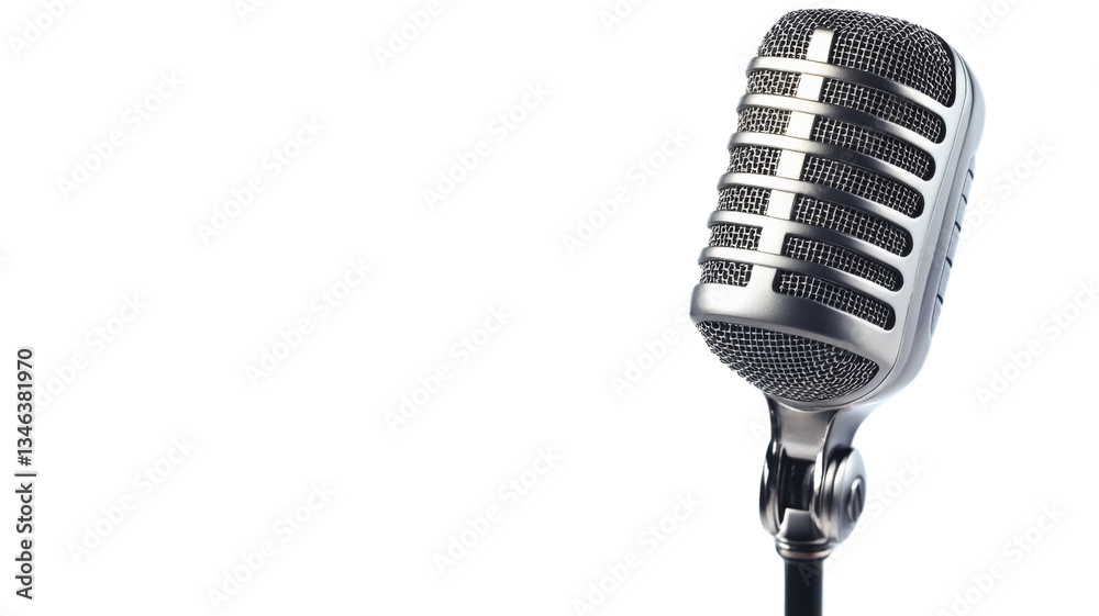 Fototapeta premium Vintage microphone on transparent background broadcasting music