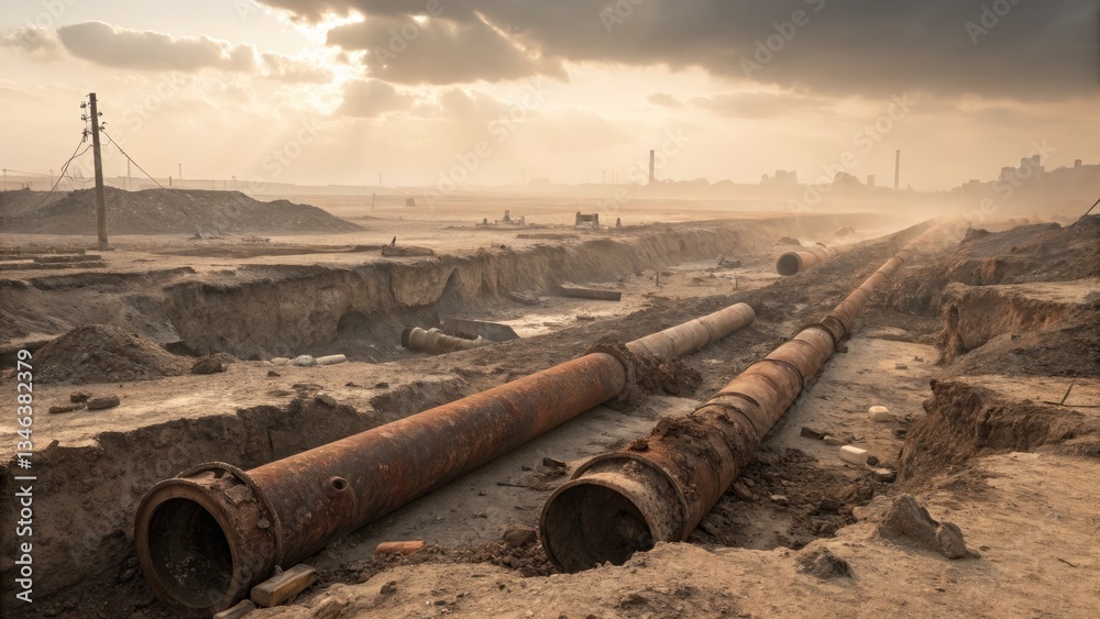 Post-apocalyptic landscape showcasing ecological devastation and pollution issues in urban areas Post-apocalyptic landscape showcasing ecological devastation and pollution issues in urban areas