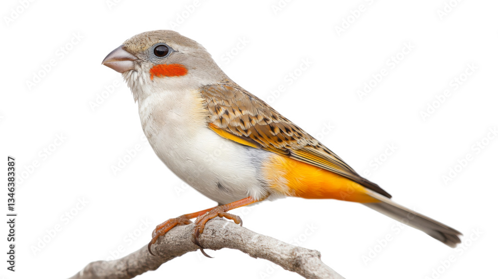 Fototapeta premium Red-cheeked cordon-bleu perched on a branch with transparent background