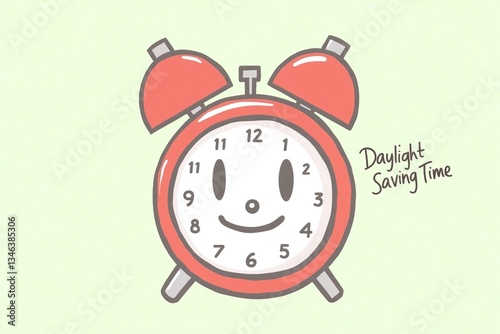 red alarm clock with the words daylight saving time on it