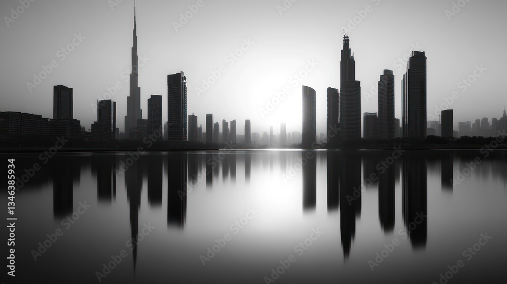 Fototapeta premium Dubai Skyline at Sunrise Reflected on Water