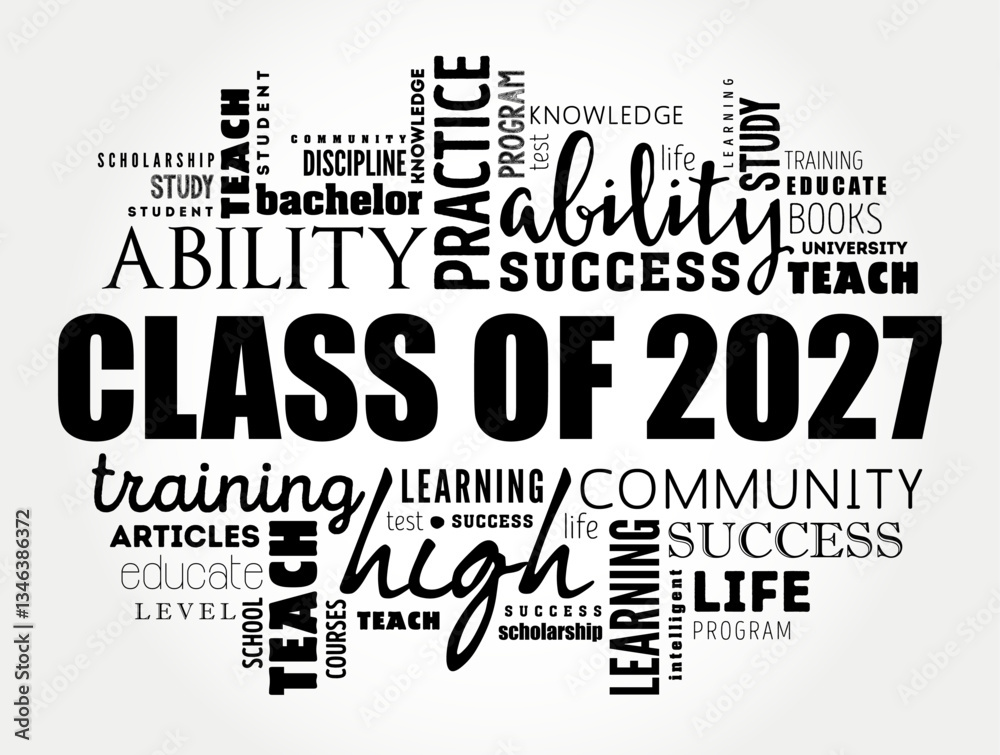 Fototapeta premium Class of 2027 - the group of students who graduated from high school or college in the year 2027, word cloud concept background