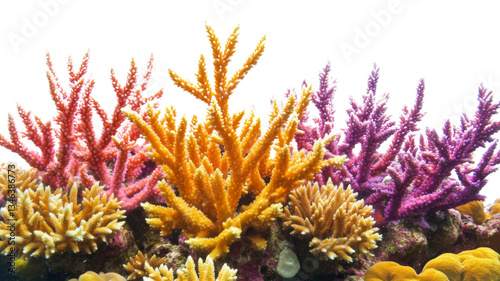 Colorful coral reef growing on transparent background