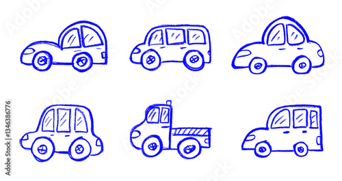 Kid Toy Car Drawing Crayon Chalk Vector Set