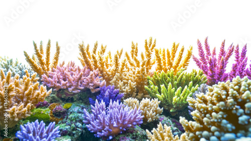 Fototapeta Naklejka Na Ścianę i Meble -  Colorful coral reef thriving on transparent background in a vibrant underwater ecosystem