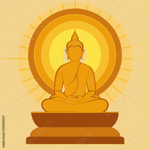 A golden silhouette of a Buddha statue