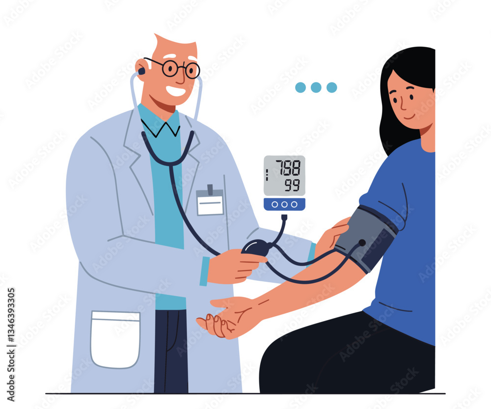 Minimalist Vector Illustration: Doctor Taking Blood Pressure Minimalist Vector Illustration: Doctor Taking Blood Pressure