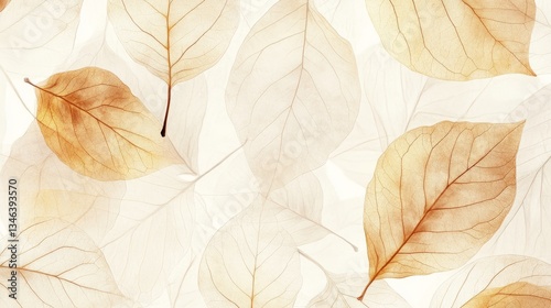 Moonlight Minimalist Autumn Scene Leaf Detail Beige