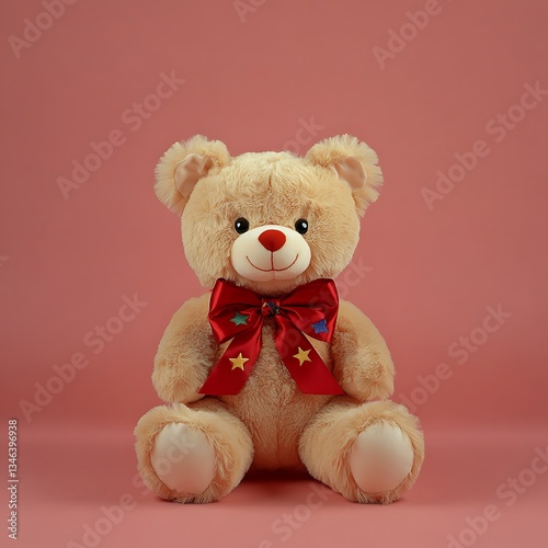 A lovely fluffy teddy bear wearing a red bow tie