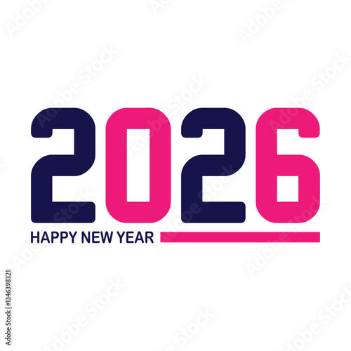 Happy new year 2026 design with colorful truncated number illustrations.