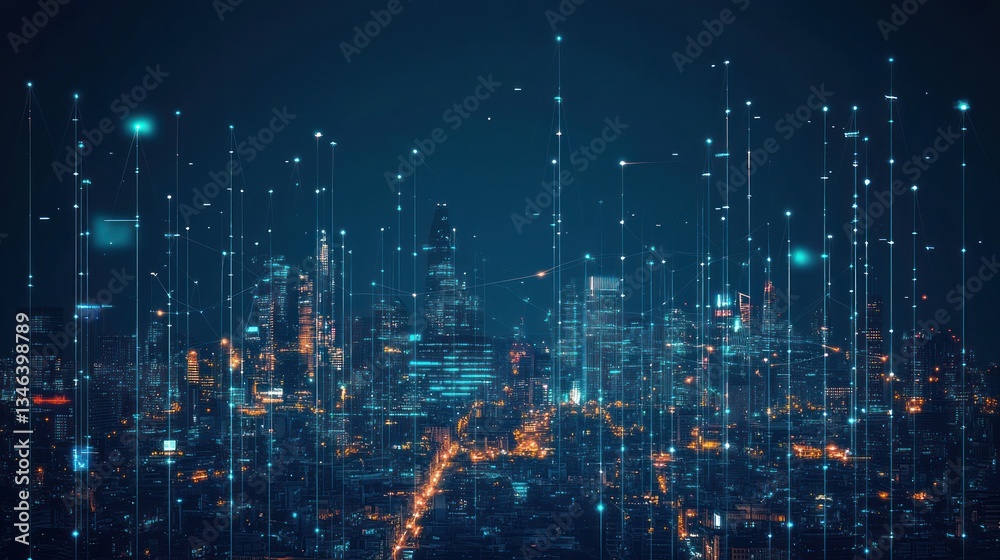 Digital cityscape at night. Abstract connection. Stock photo Digital cityscape at night. Abstract connection. Stock photo