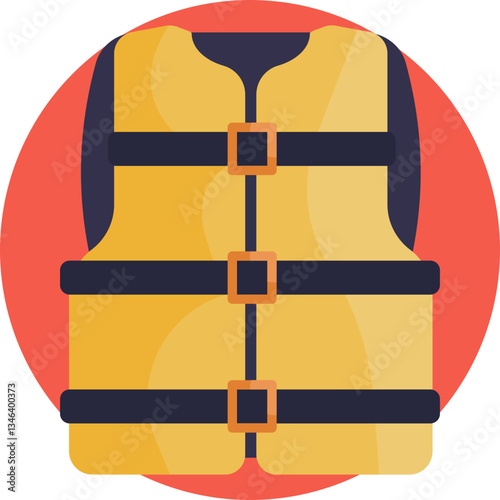 A bright-colored life jacket designed for safety and flotation in water emergencies.