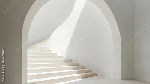 Modern spiral staircase, bright archway, minimalist interior.  Possible use Stock photo for architecture, design, real estate, or interior d?cor