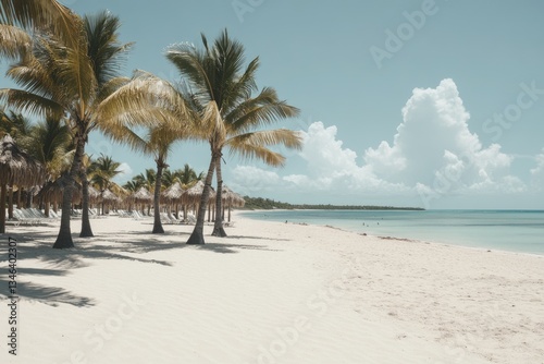 Cap Cana. Idyllic Tropical Beach with Coconut Palm Trees on White Sandy Shore