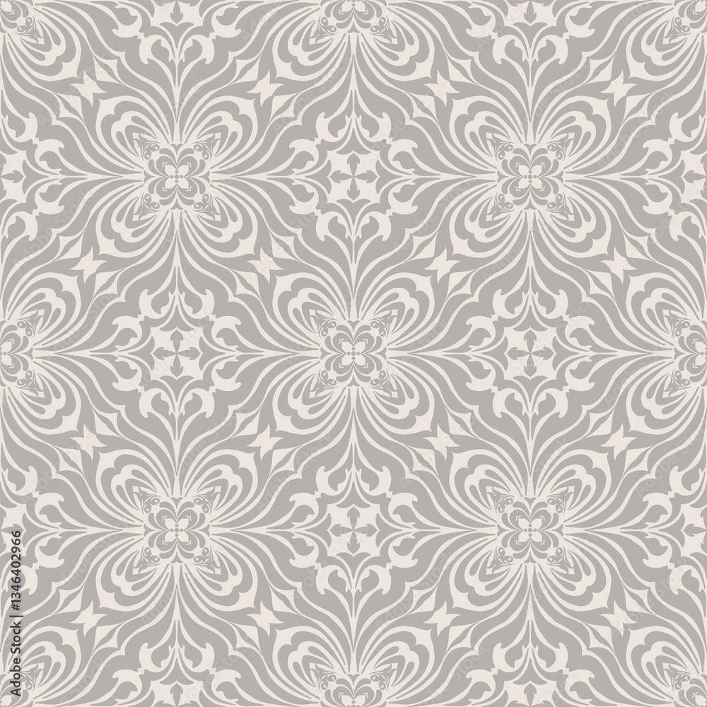 Ornate Grey Damask Pattern with Elegant Floral and Baroque Details. Vector illustration Ornate Grey Damask Pattern with Elegant Floral and Baroque Details. Vector illustration